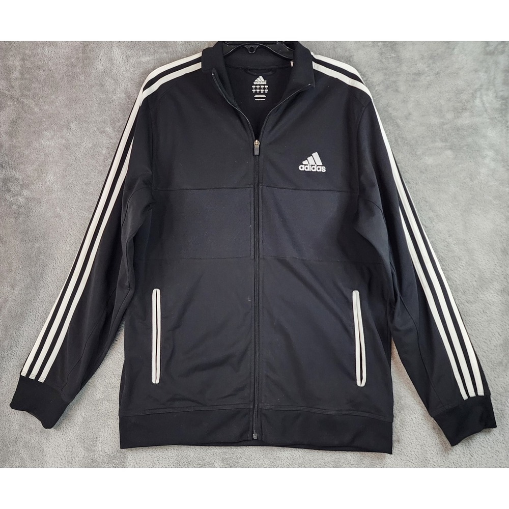 Adidas Track Jacket Mens Large Full Zip Black White Stripes Athletic Streetwear
